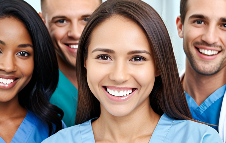 **
Prompt: "Diverse group of people smiling confidently, showcasing healthy teeth. Dental insurance options concept, illustrating indemnity, PPO, and HMO plans. Modern clinic setting, friendly atmosphere, financial security. Keywords: dental insurance, healthy smile, PPO, HMO, indemnity, financial planning, preventative care."
**