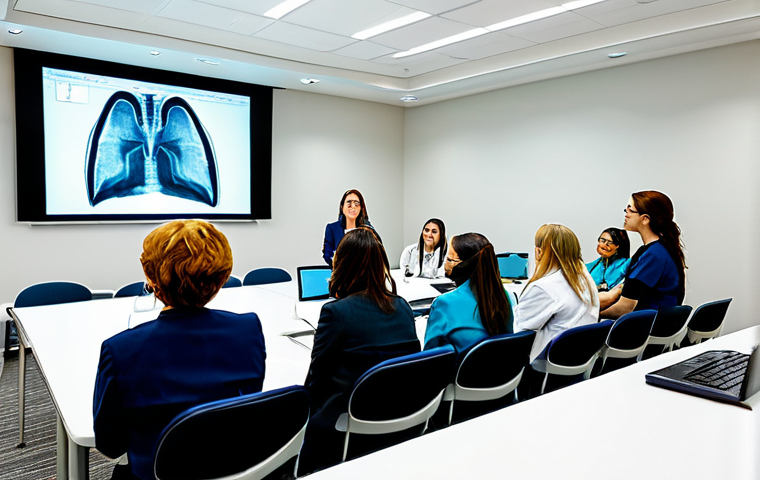 Modern Dental Hygiene Seminar**

"A brightly lit conference room filled with diverse, fully clothed dental hygienists attentively listening to a presentation on advanced digital radiography techniques. A professional female speaker points to a large screen displaying a clear digital X-ray image. Participants are taking notes. The atmosphere is professional and engaging. Safe for work, appropriate content, fully clothed attendees, well-lit environment, perfect anatomy, correct proportions, professional setting, educational, modest attire, family-friendly."

**