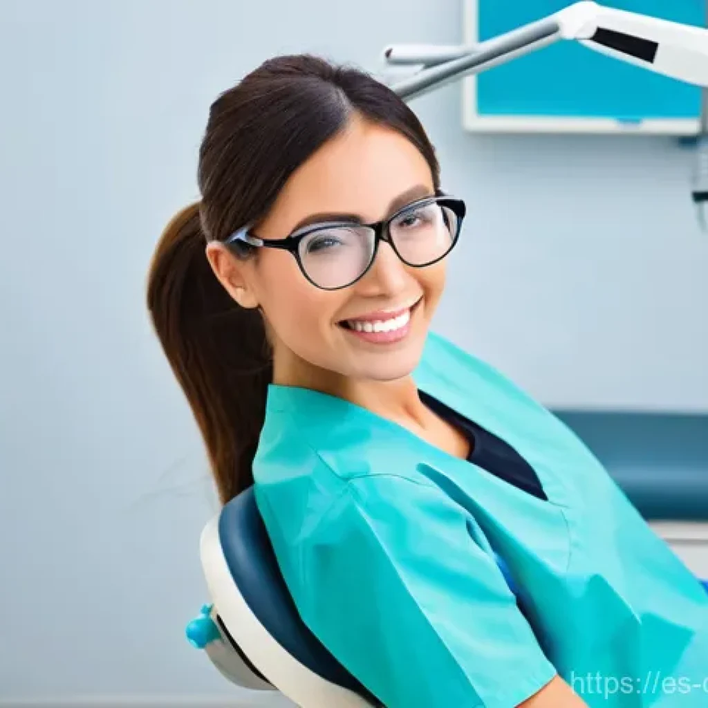 치과위생사 직업 단점과 해결 방법 - **Prompt:** A female dental hygienist, approximately 30-35 years old, with a focused and professiona...