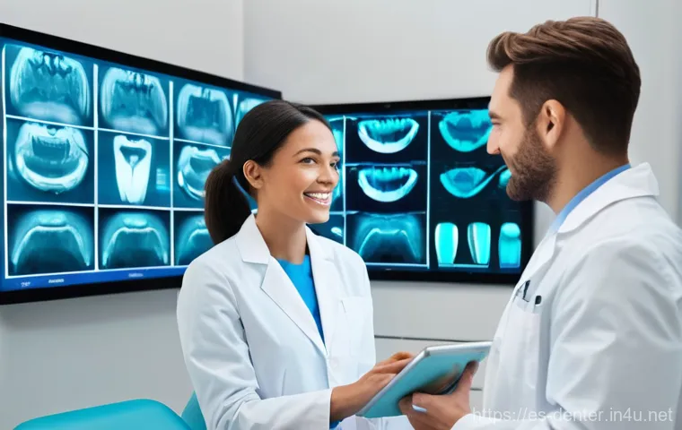 치과위생사 직업 단점과 해결 방법 - **Prompt:** A male dental hygienist, around 40-45 years old, with a reassuring and empathetic demean...