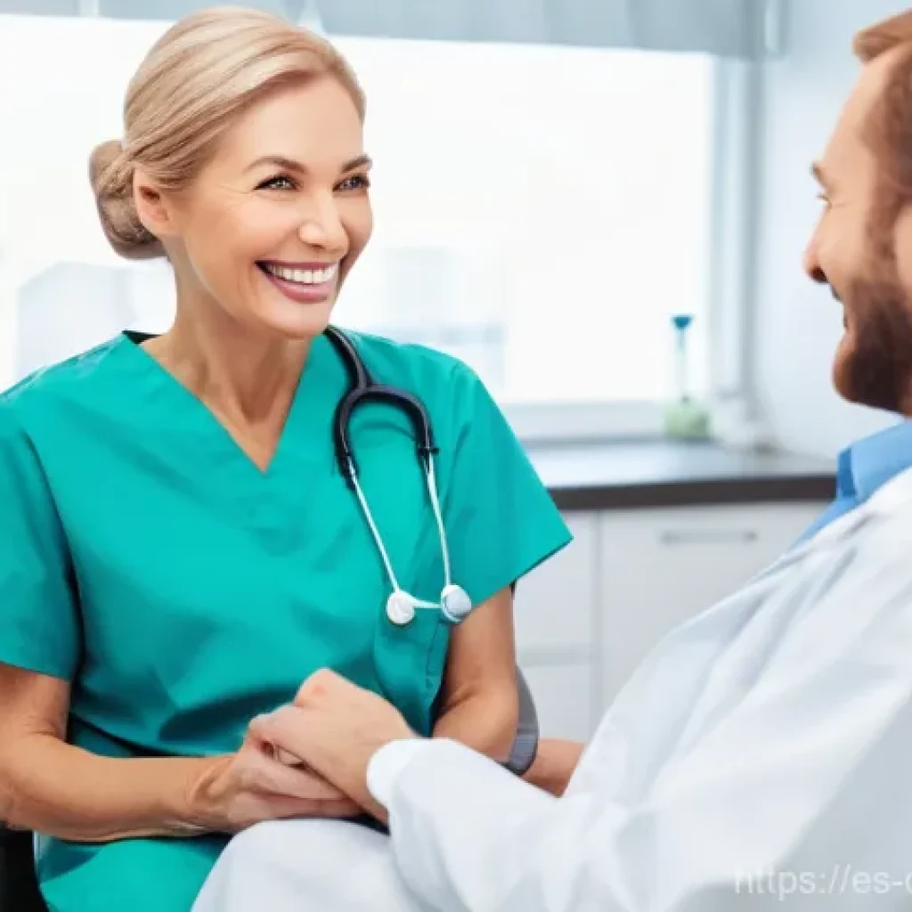 치과위생사로서 자긍심 느끼는 순간 - **A heartwarming moment of restored confidence in a bright, modern dental clinic.** An elderly woman...