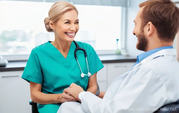치과위생사로서 자긍심 느끼는 순간 - **A heartwarming moment of restored confidence in a bright, modern dental clinic.** An elderly woman...